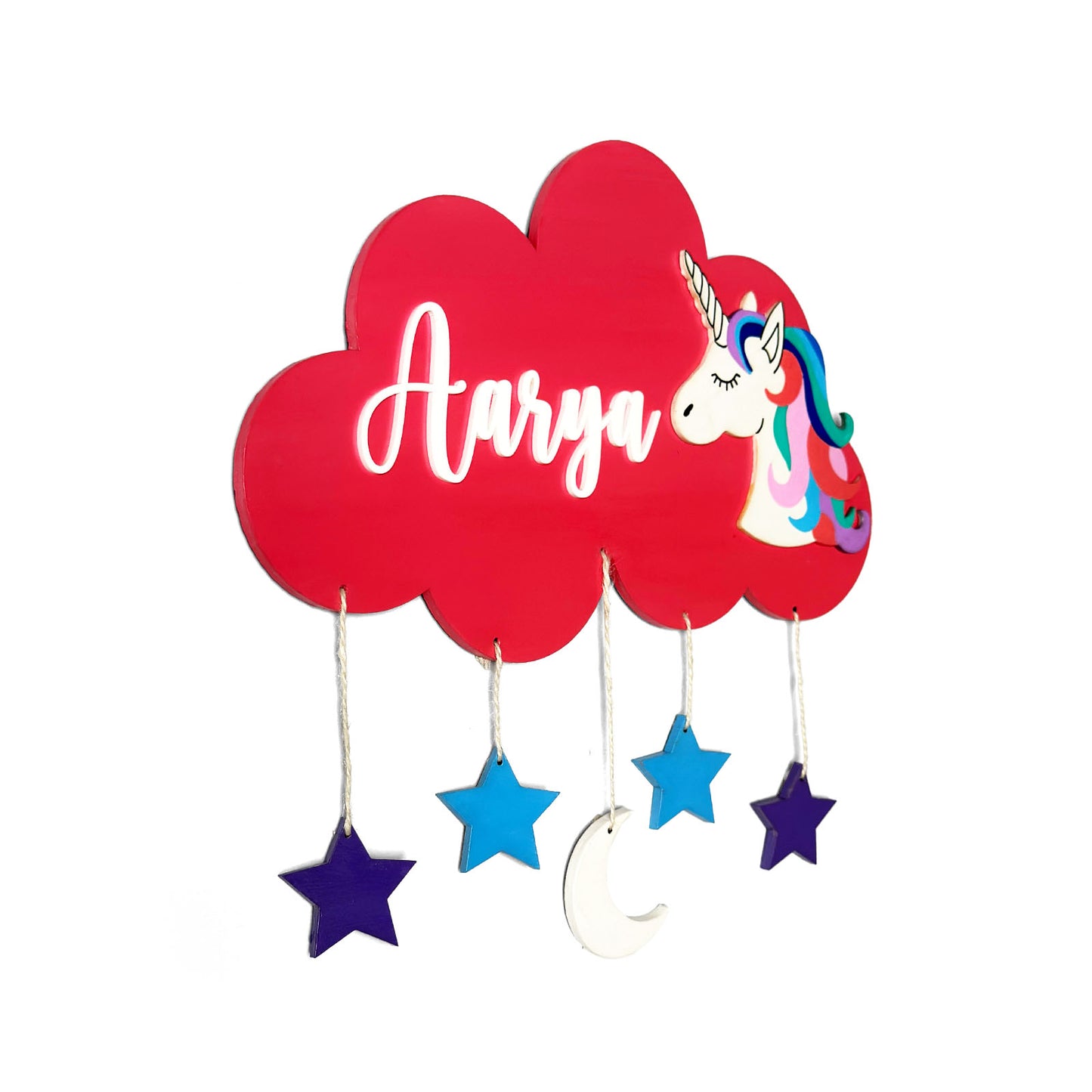 Cloud & Unicorn Themed Hand-Painted Wooden Kids Name Plate