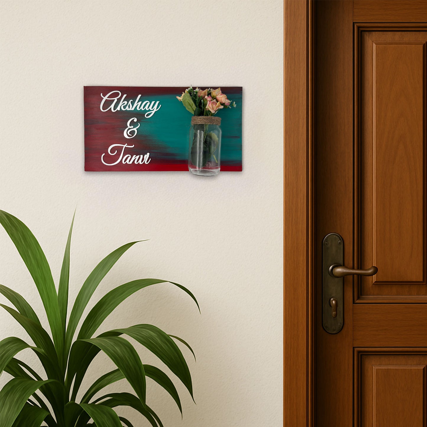 Hand-Painted Wooden Name Plate With Jar For Home - Only Jar Board