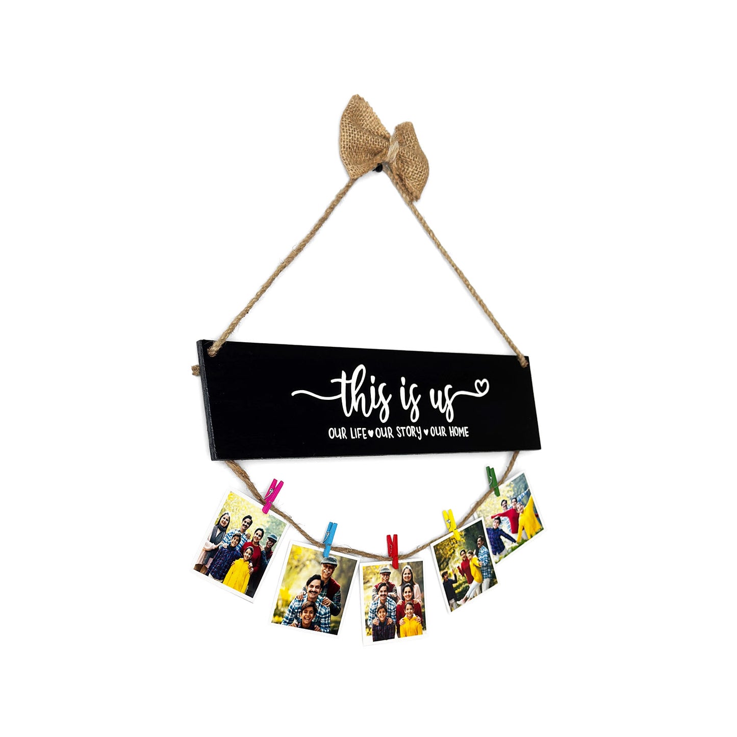 This Is Us Hand-Painted Wooden Photo Holder With Bow - Black