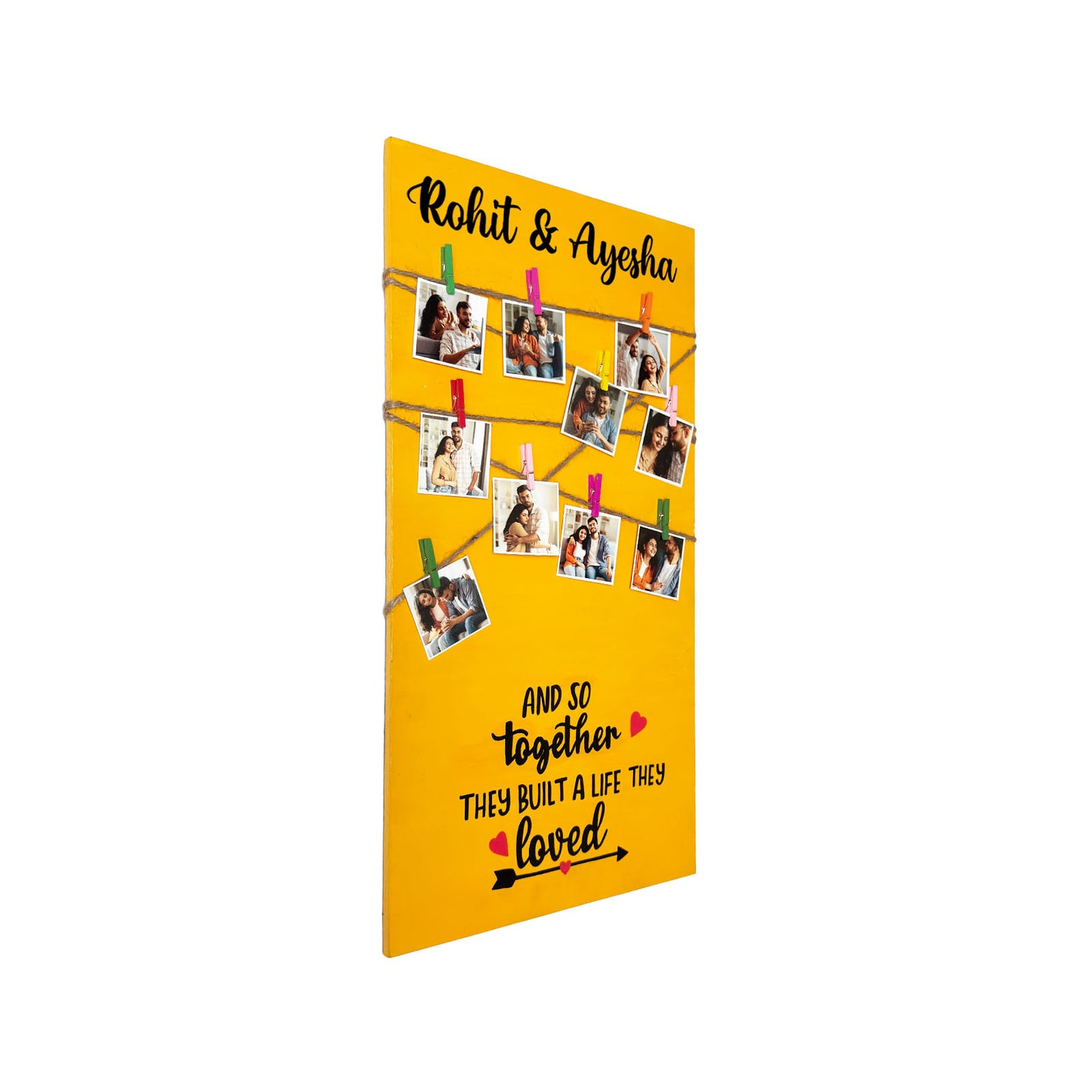 And So Together They Built A Life They Loved Hand-Painted Wooden Photo Holder - Yellow