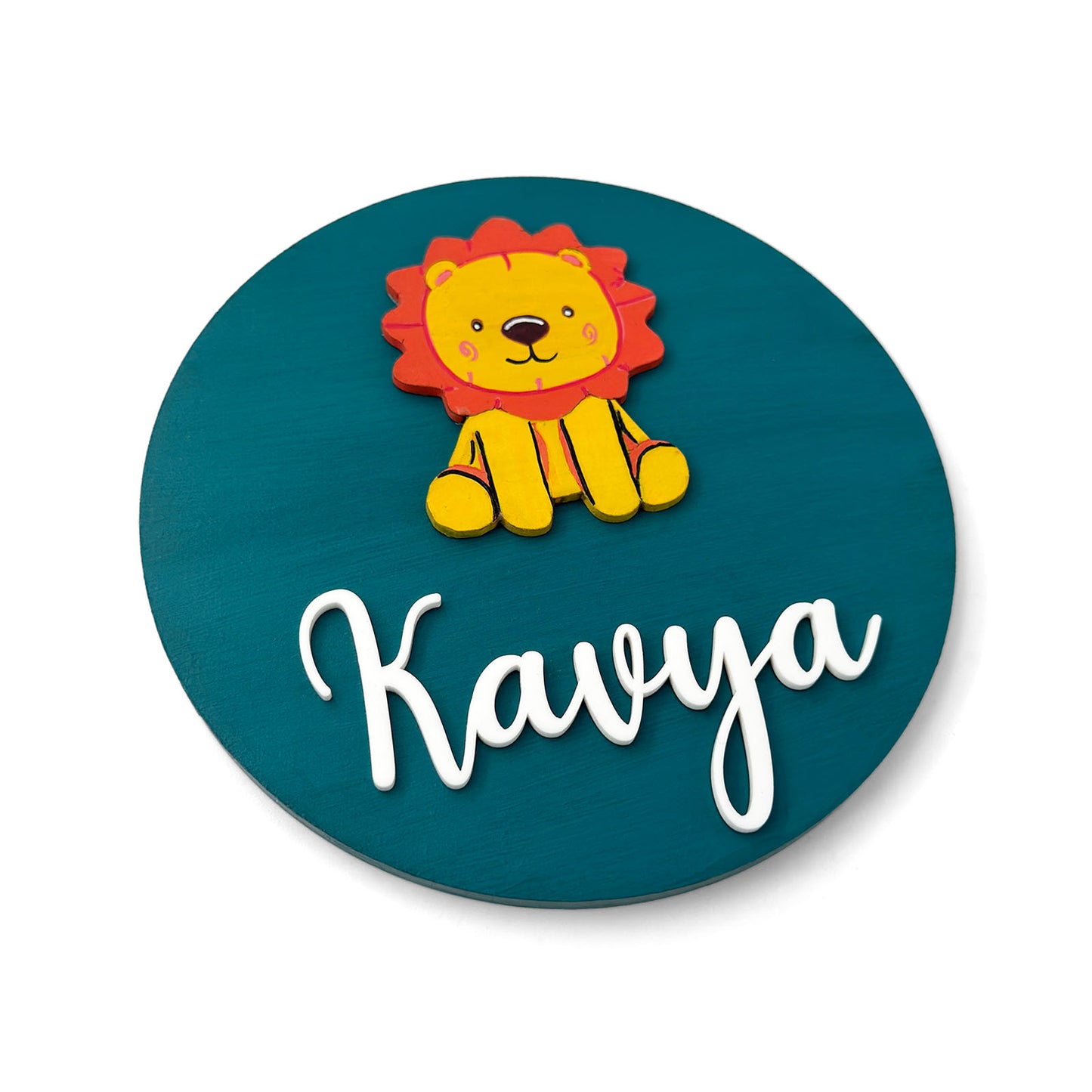 Lion Themed Hand-Painted Wooden Name Plate For Kids