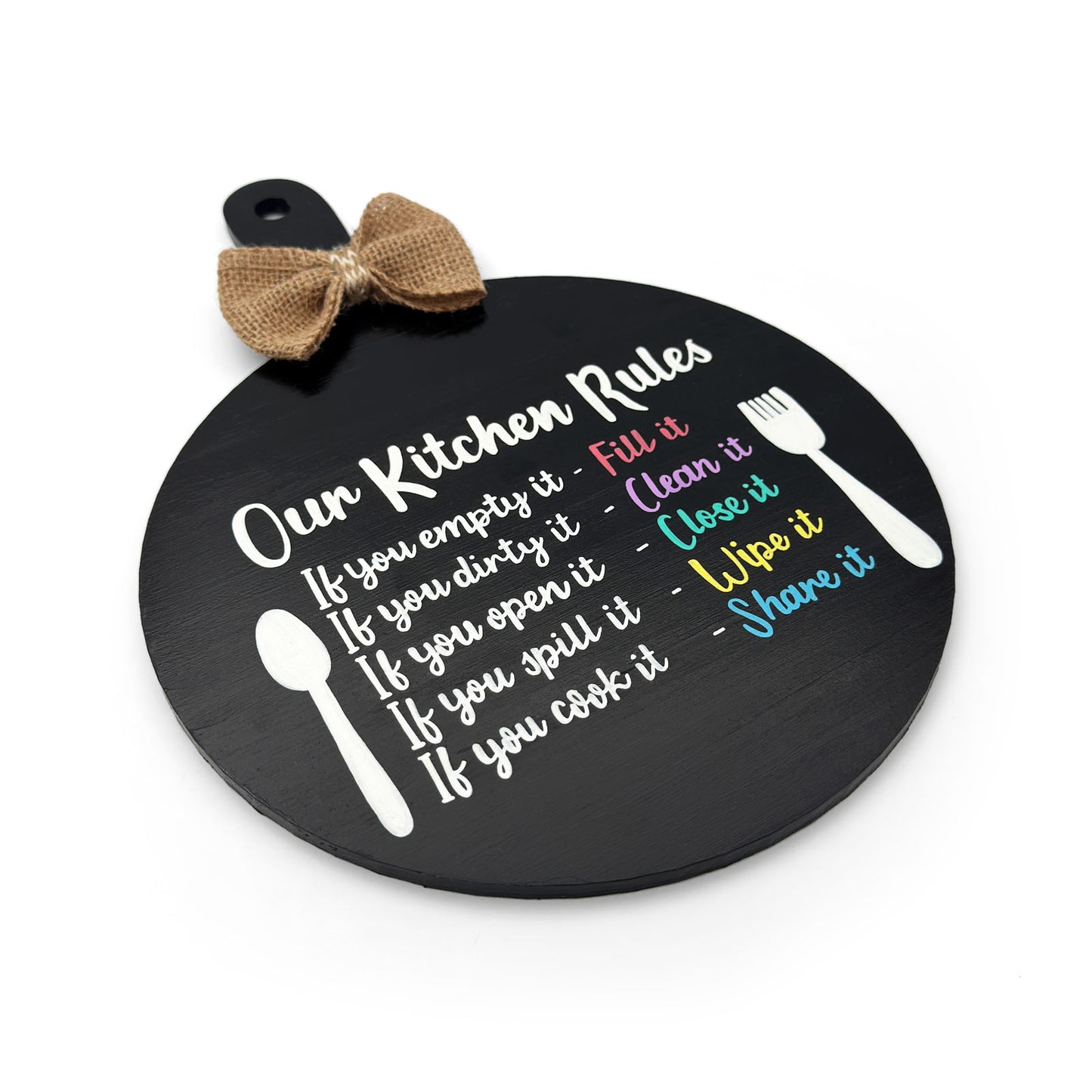 Our Kitchen Rules Hand-Painted Wooden Chopping Board Kitchen Wall Hanging - Black