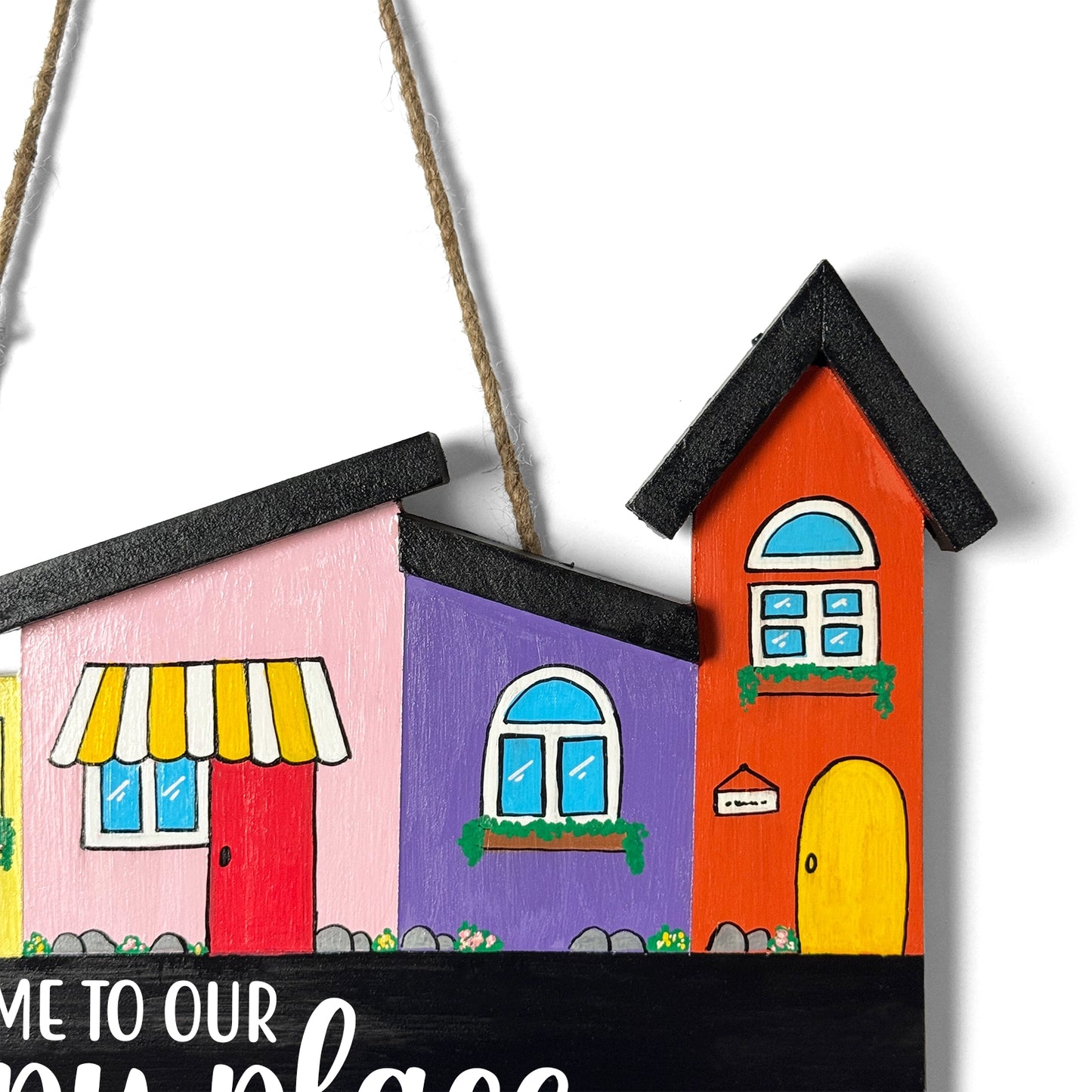 Hut-Shaped Hand-Painted Wooden Name Plate For Home - Hut Board & Three Planks Design 1