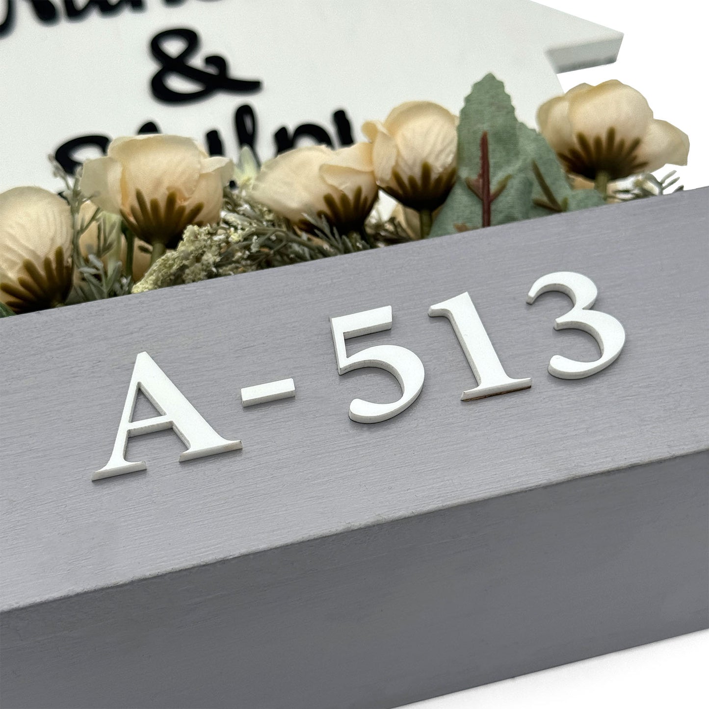 Hut-Shaped Hand-Painted Wooden Planter Name Plate For Home - White & Grey