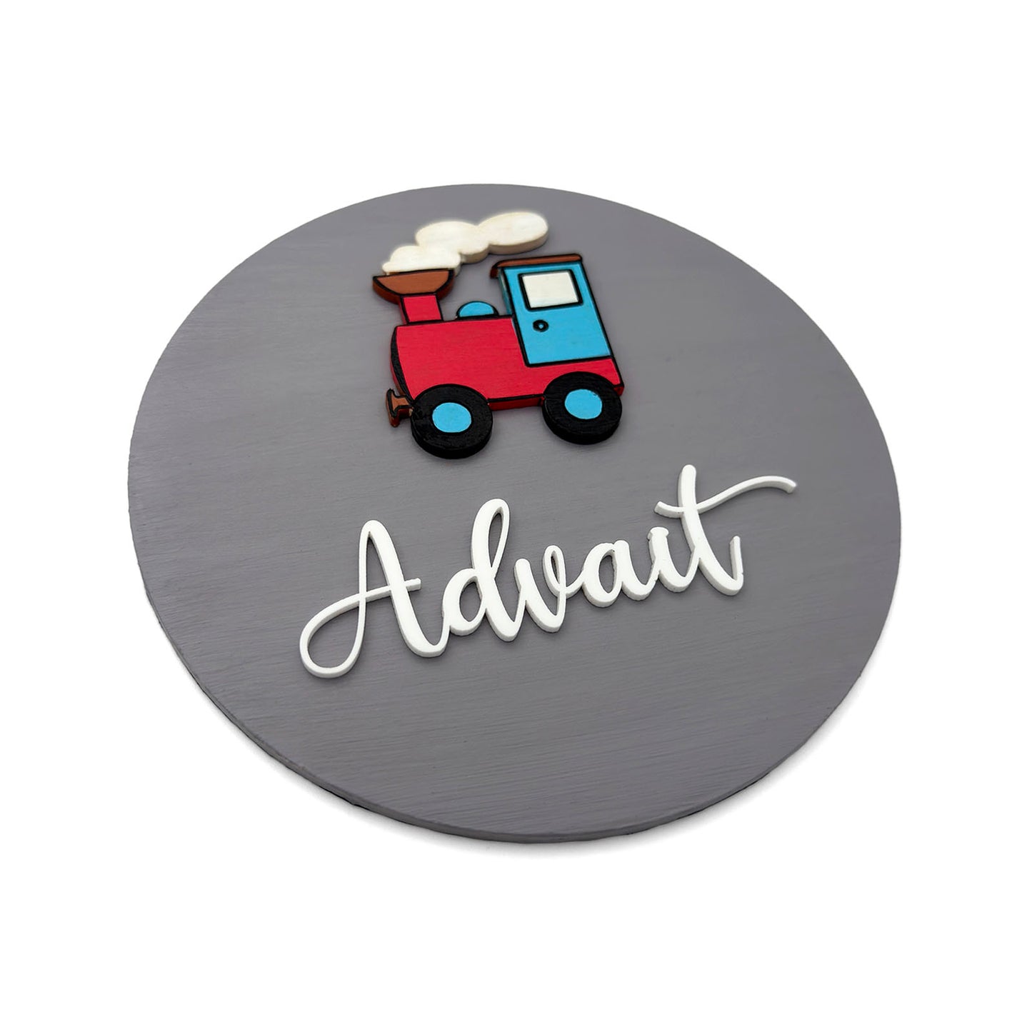 Train Themed Hand-Painted Wooden Mini Kids Name Plate