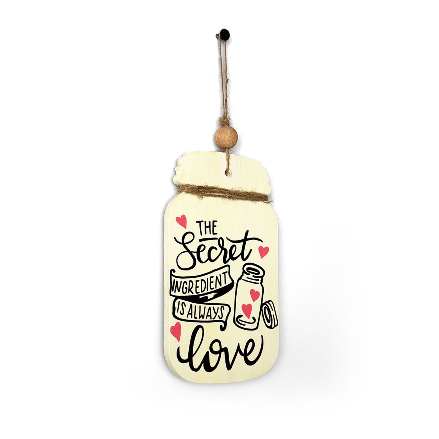 The Secret Ingredient Is Always Love Hand-Painted Wooden Jar Kitchen Wall Hanging - Beige