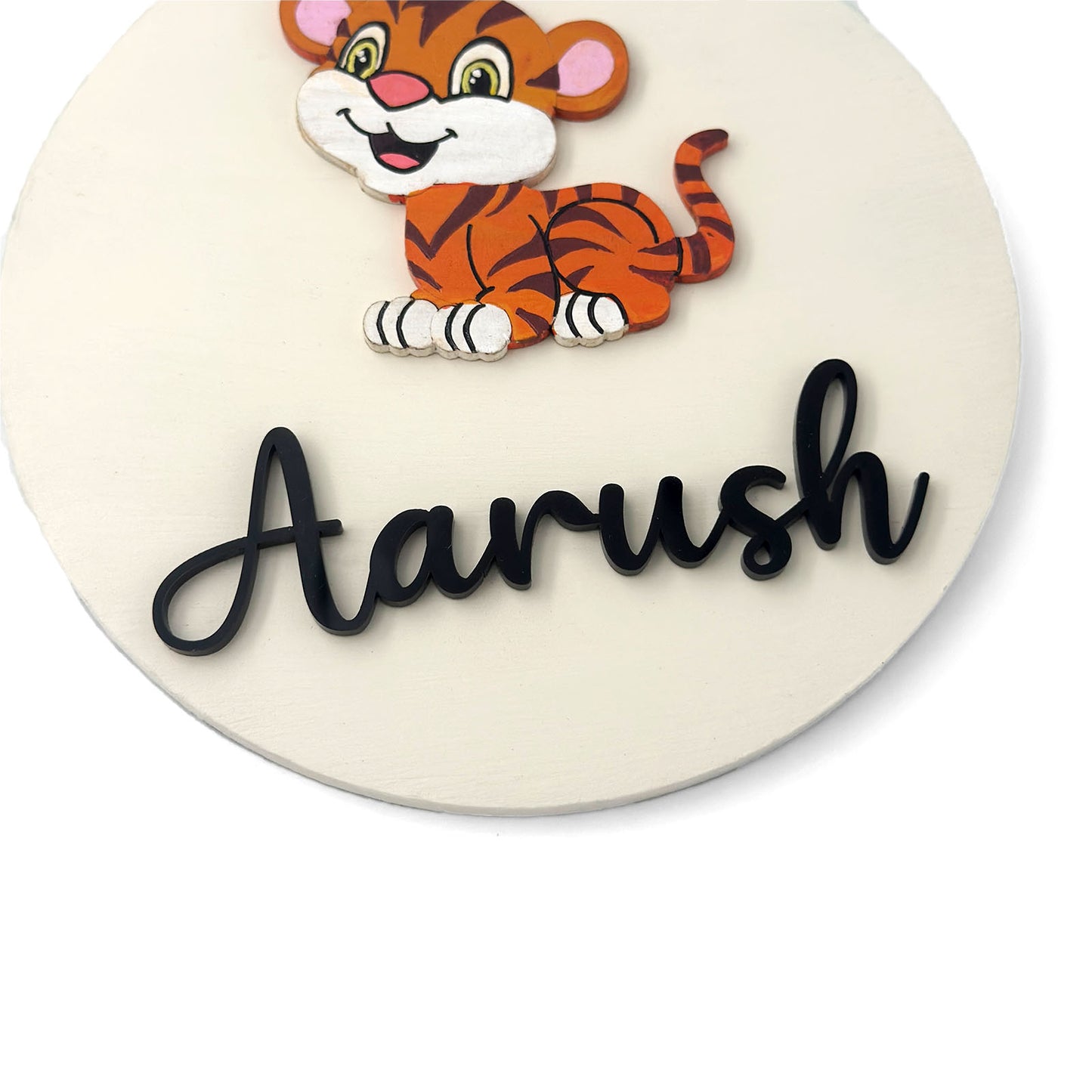 Tiger Themed Hand-Painted Wooden Name Plate For Kids