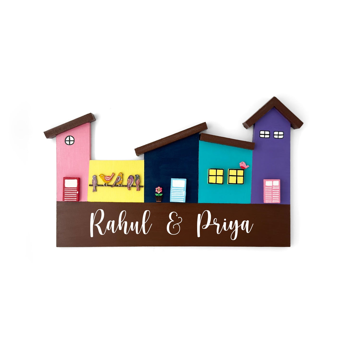 Hut-Shaped Hand-Painted Wooden Name Plate For Home - Hut Board Design 6