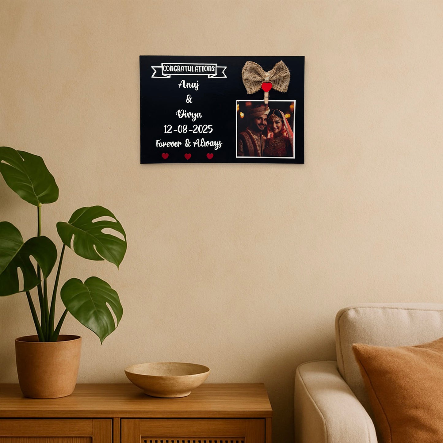 Wedding Hand-Painted Wooden Photo Holder - Black