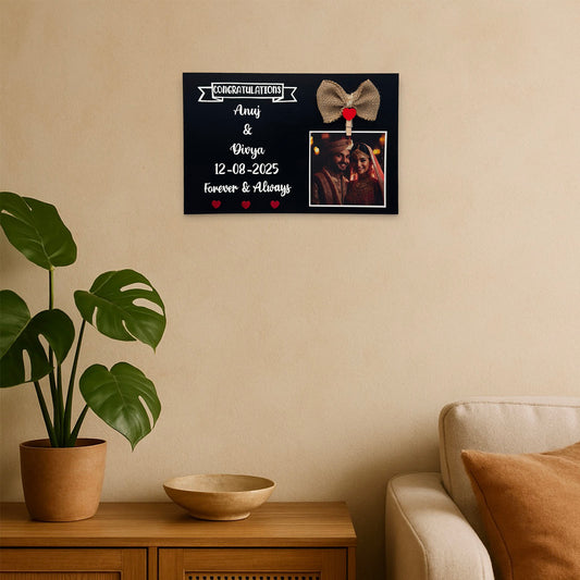 Wedding Hand-Painted Wooden Photo Holder - Black