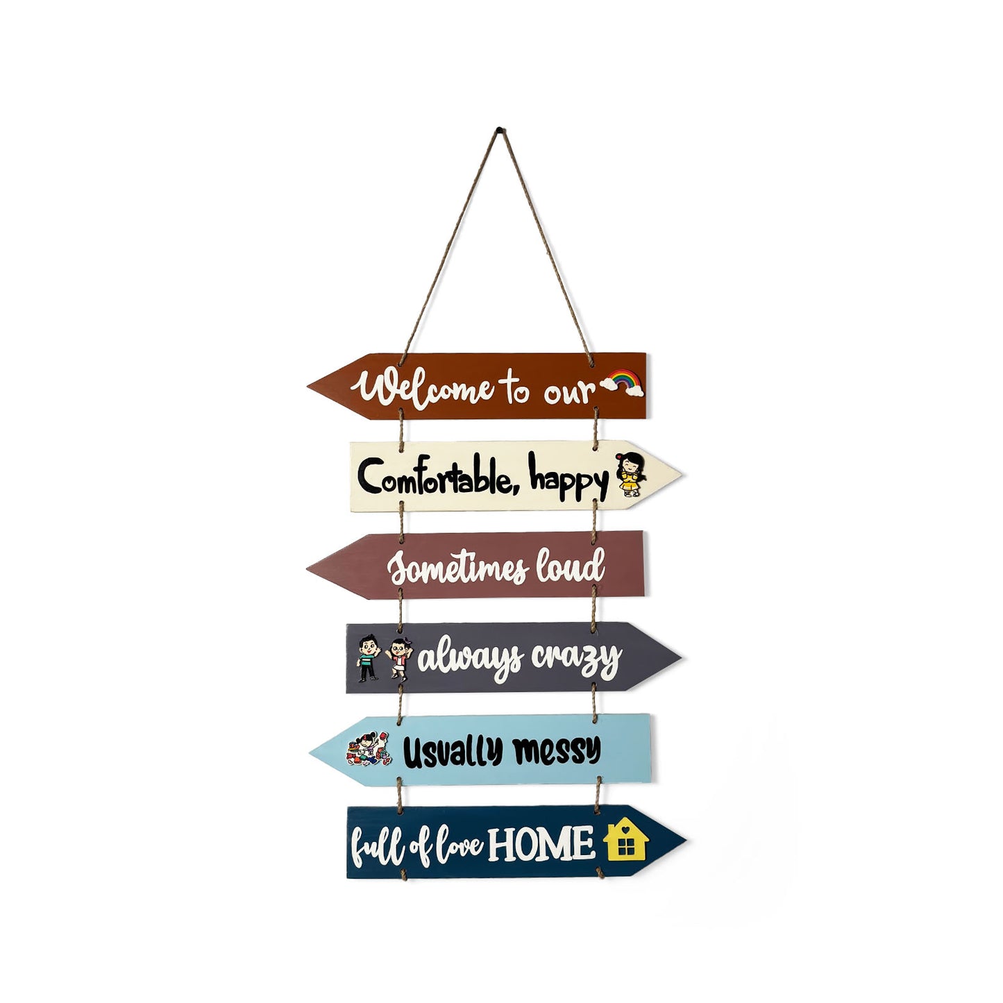 Welcome To Our Home Hand-Painted Wooden Arrow Plank Wall Hanging - Design 3