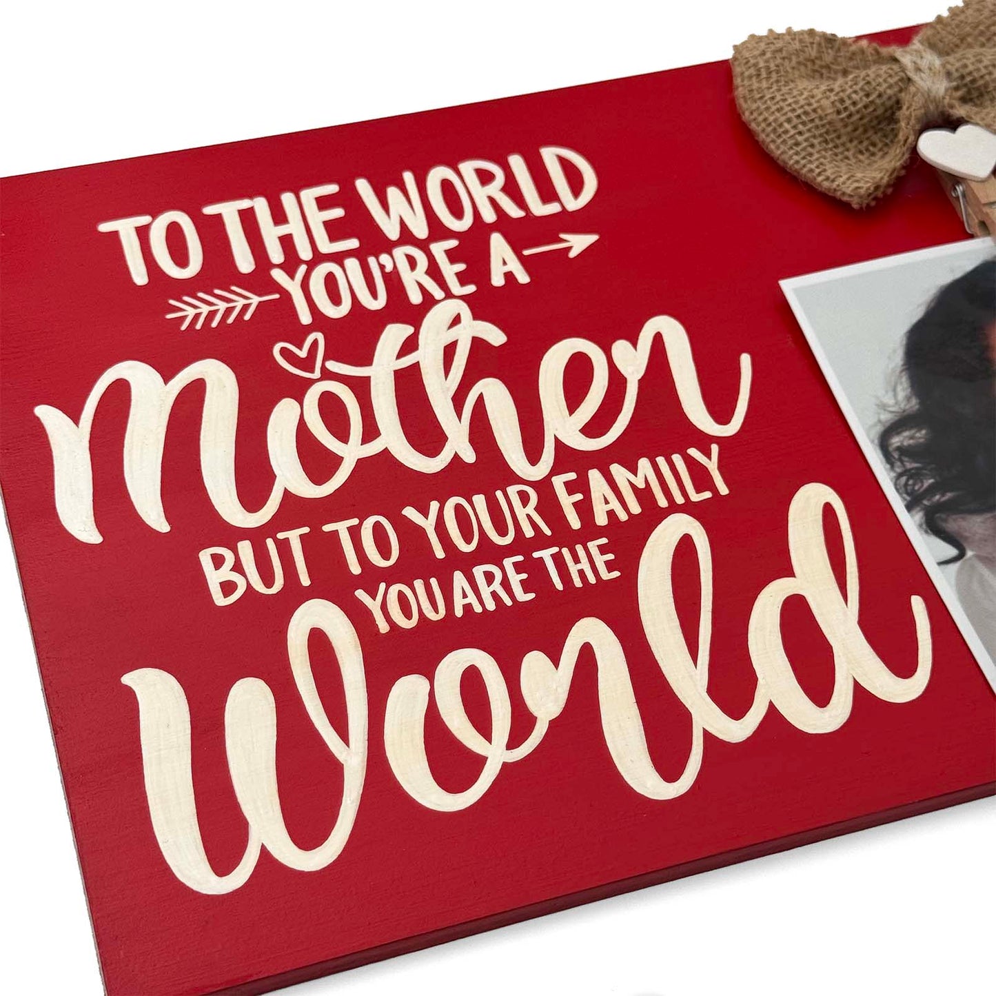 Mother Hand-Painted Wooden Photo Holder - Red