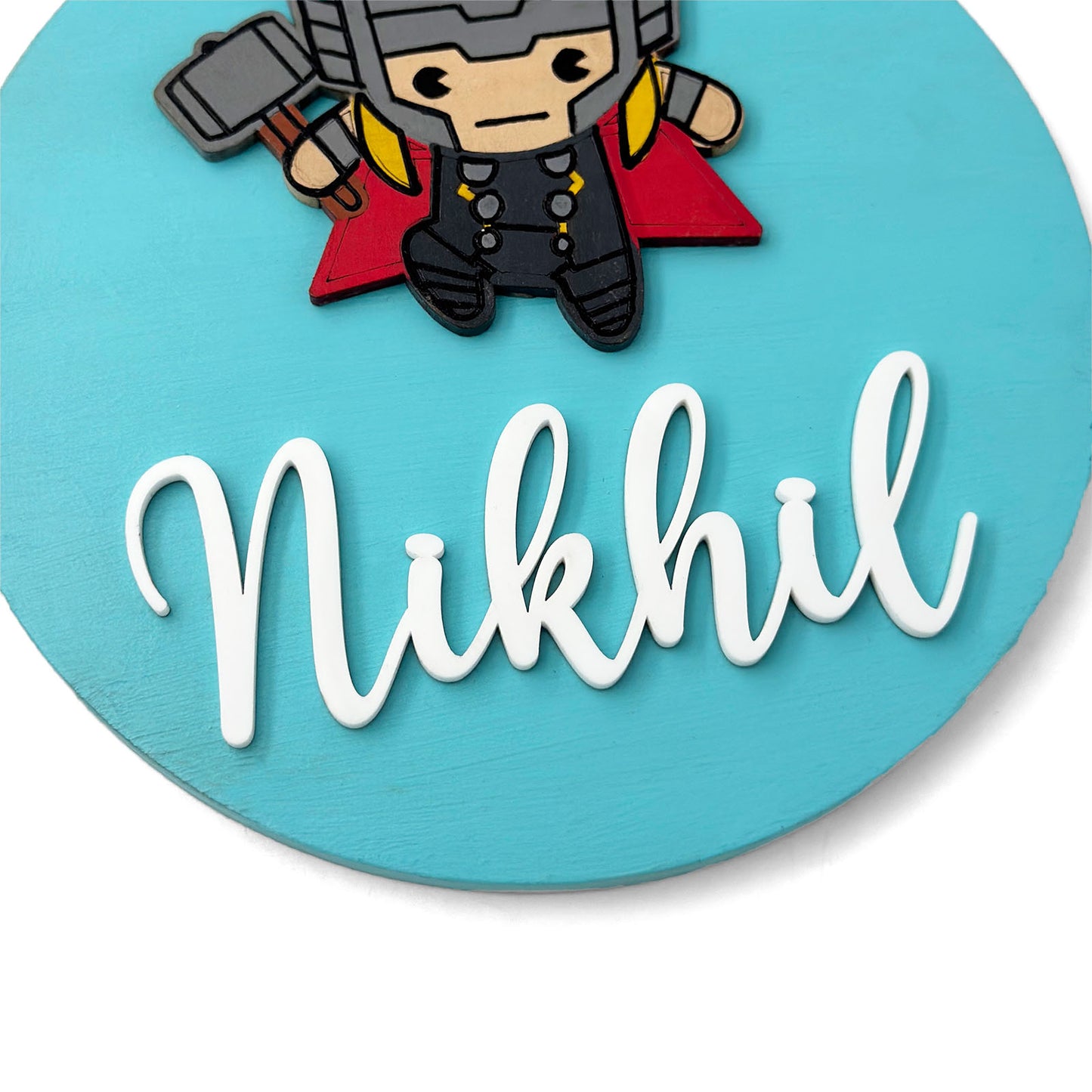 Thor Themed Hand-Painted Wooden Name Plate For Kids