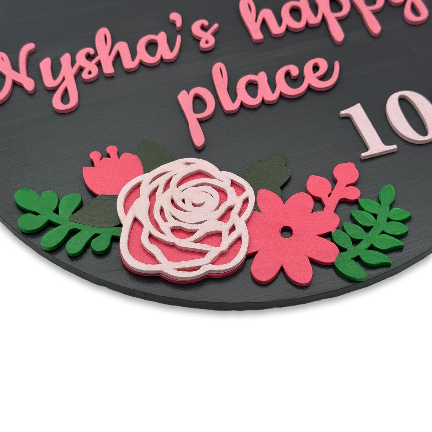 Rose Artwork Hand-Painted Wooden Floral Round Name Plate For Home