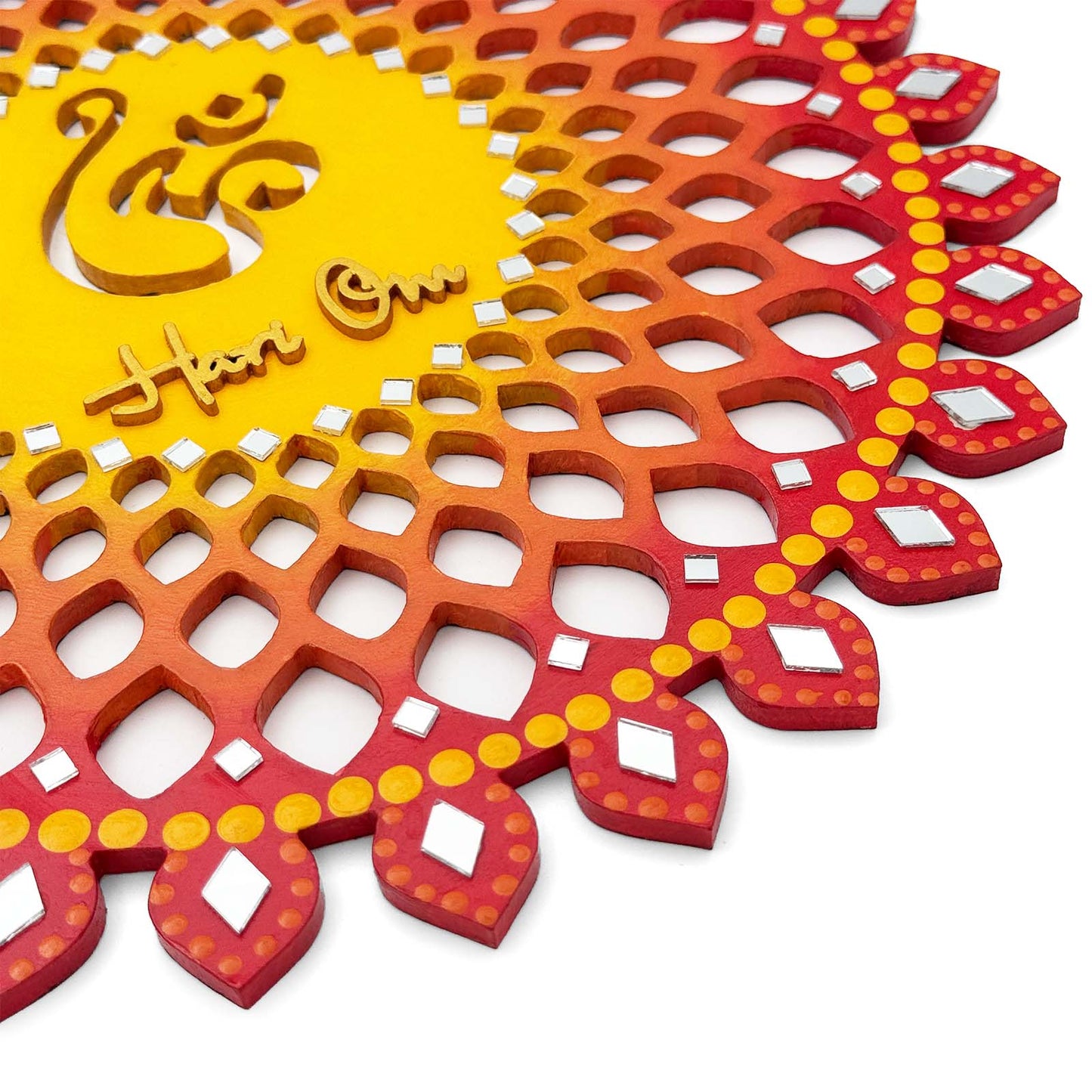 Sahasrara Chakra Hari Om Hand-Painted Wooden Wall Hanging - Red