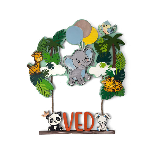 Animal Themed Hand-Painted Wooden Kids Name Plate - Design 5