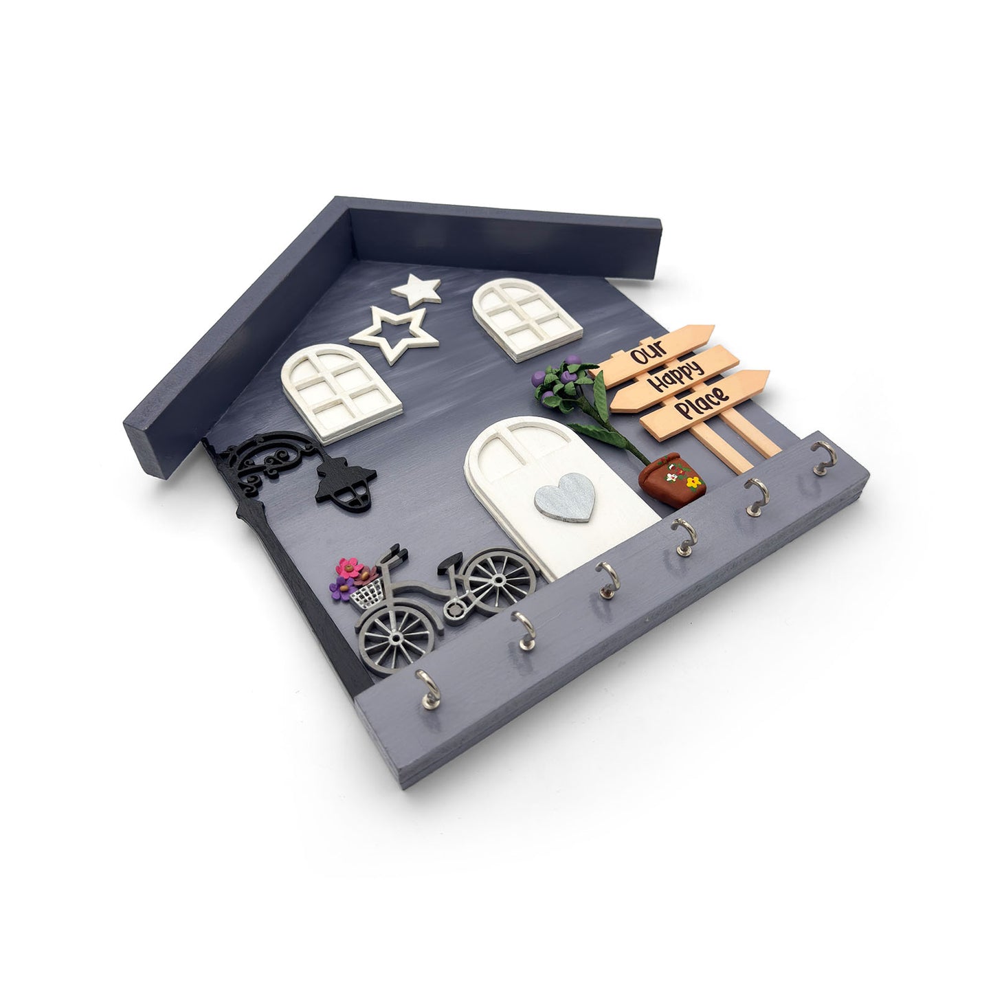 Personalised Hand-Painted Wooden Hut Key Holder With Shaded Texture