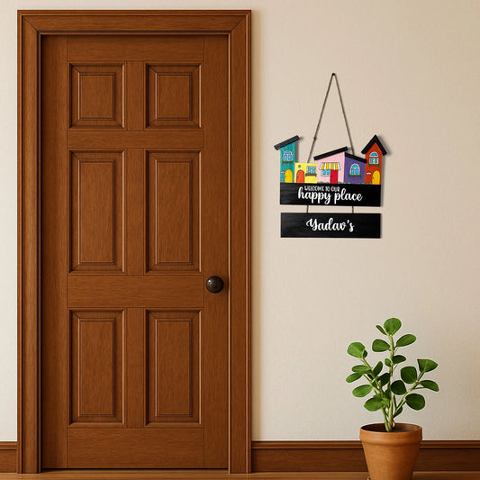 Hut-Shaped Hand-Painted Wooden Name Plate For Home - Hut Board & One Plank Design 1