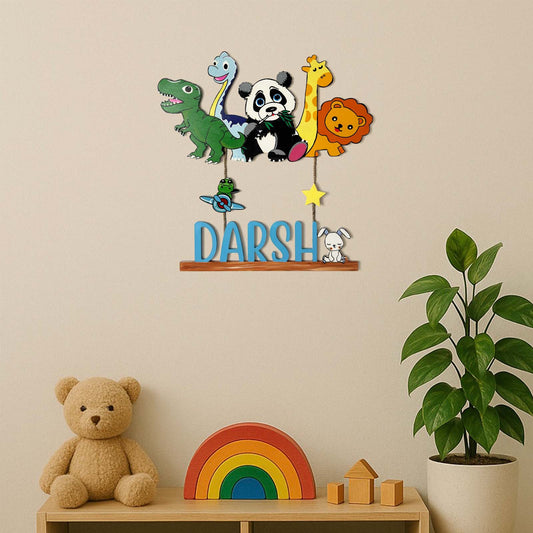 Animal and Dinosaur Themed  Hand-Painted Wooden Kids Name Plate
