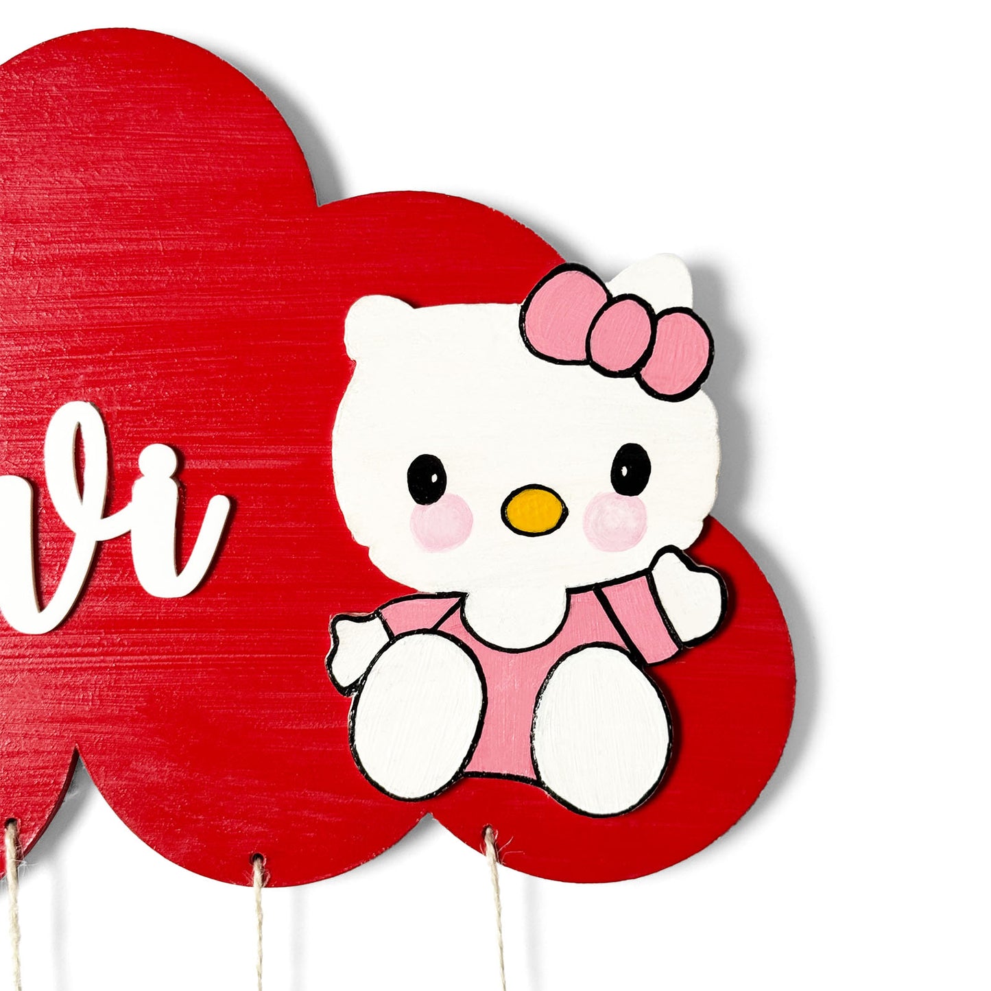 Cloud & Hello Kitty Themed Hand-Painted Wooden Kids Name Plate