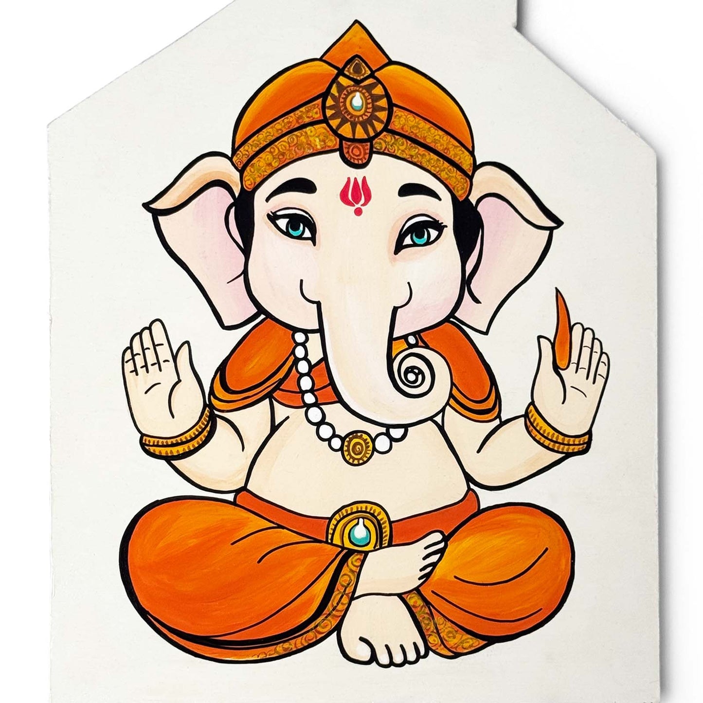Ganpati Mantra- Vakratunda Mahakaya Hand-Painted Wooden Hut Wall Hanging - Brown