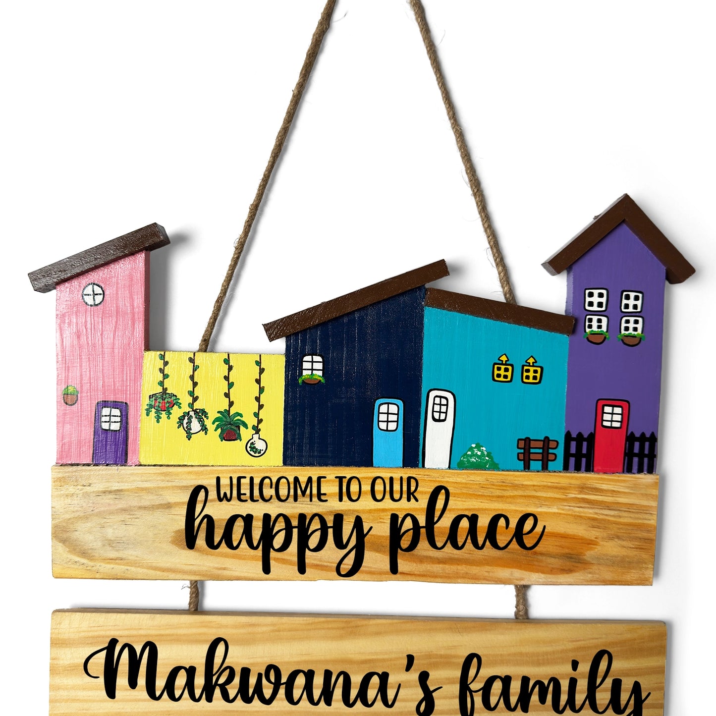 Hut-Shaped Hand-Painted Wooden Name Plate For Home - Hut Board & Three Planks Design 5
