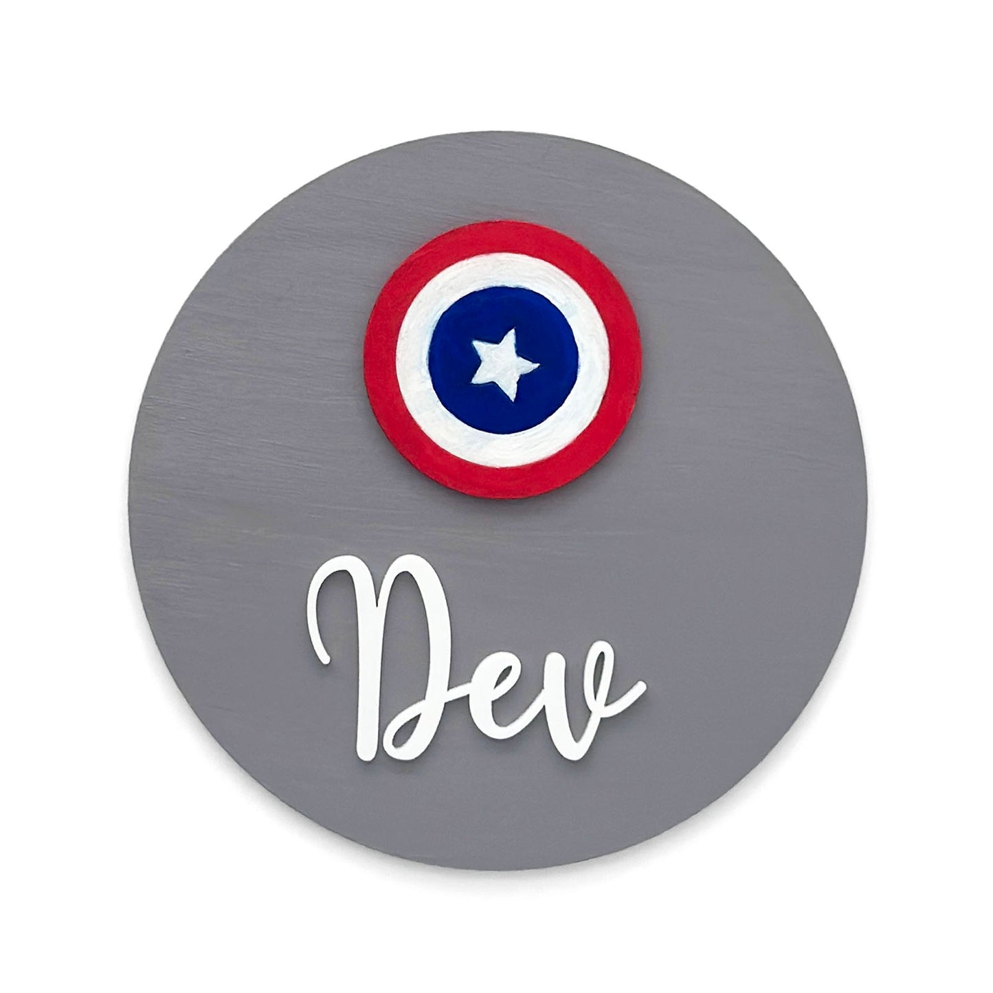Captain America Themed Hand-Painted Wooden Mini Kids Name Plate