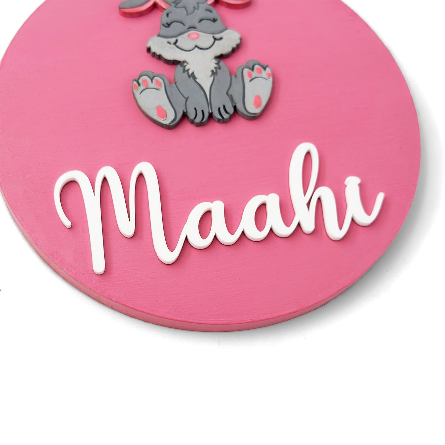 Rabbit Themed Hand-Painted Wooden Name Plate For Kids