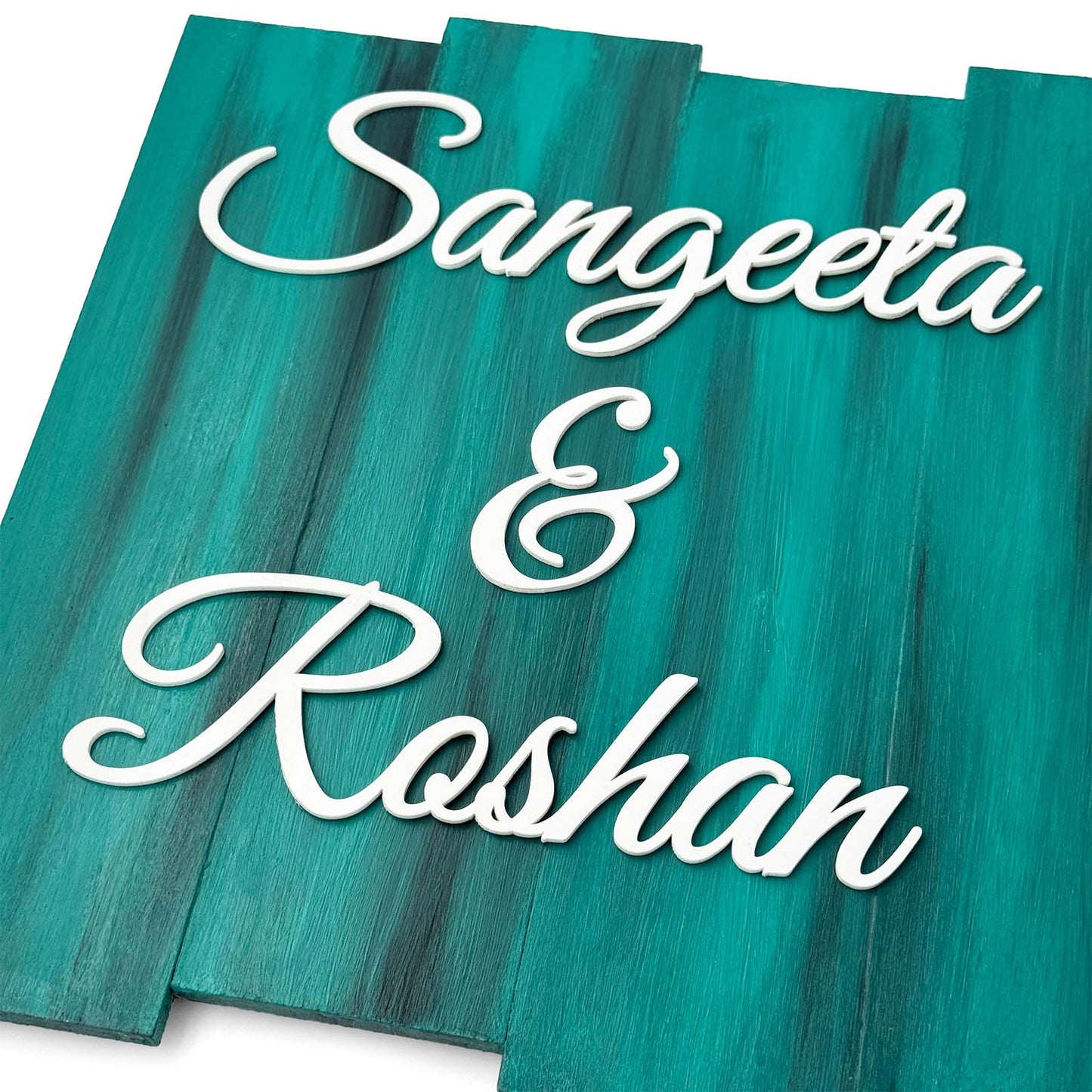 Teal Hand-Painted Wooden Name Plate With Jar For Home - Design 2