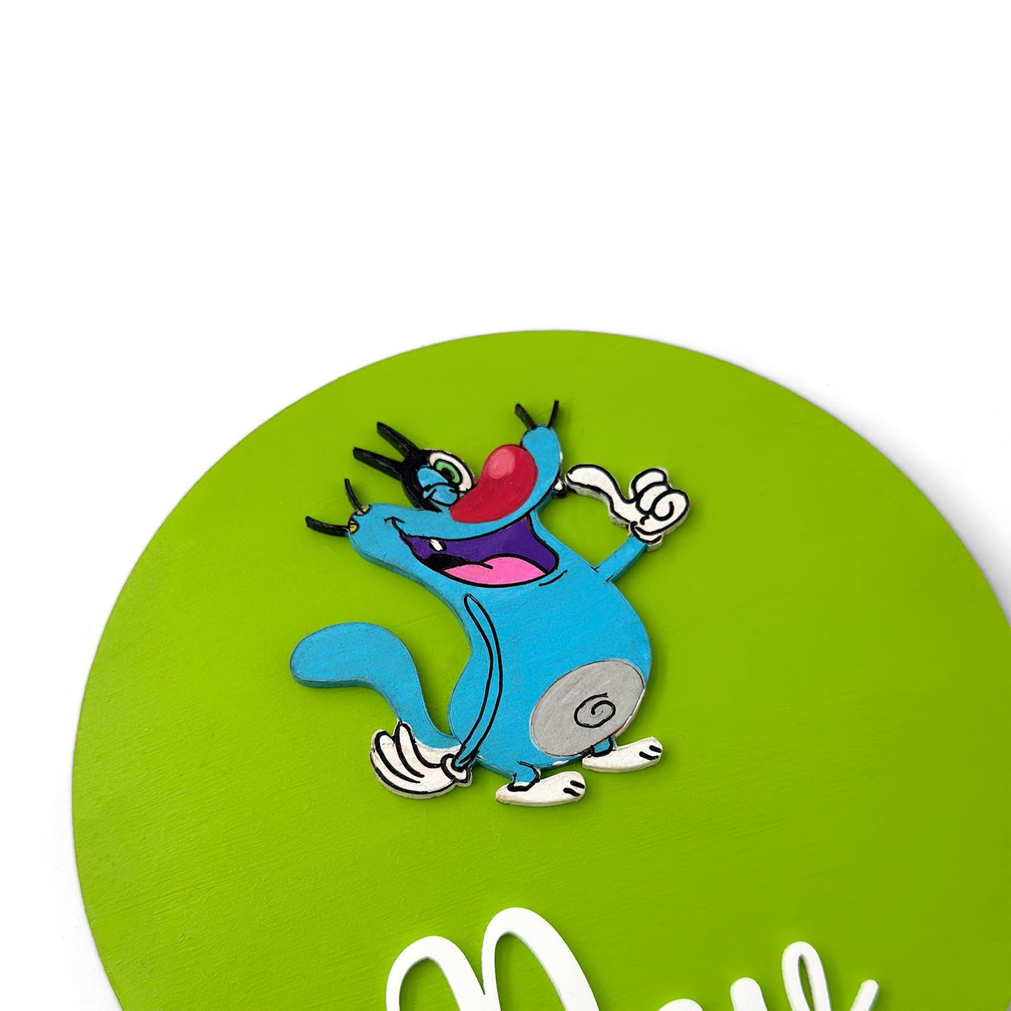 Oggy And The Cockroaches Themed Hand-Painted Wooden Name Plate For Kids
