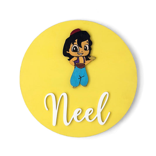 Aladdin Themed Hand-Painted Wooden Name Plate For Kids