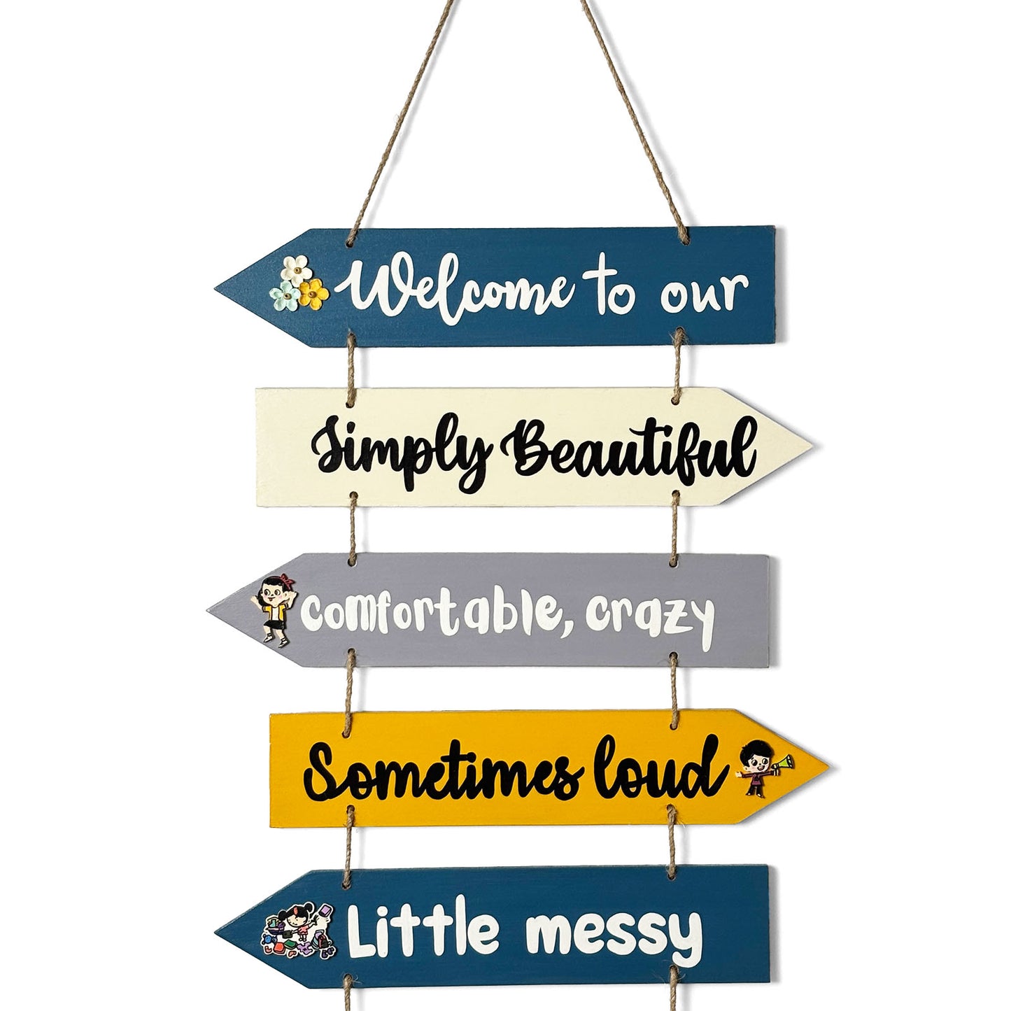 Welcome To Our Home Hand-Painted Wooden Arrow Plank Wall Hanging - Design 13