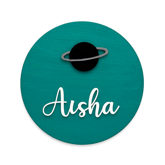 Space Themed Hand-Painted Wooden Mini Kids Name Plate