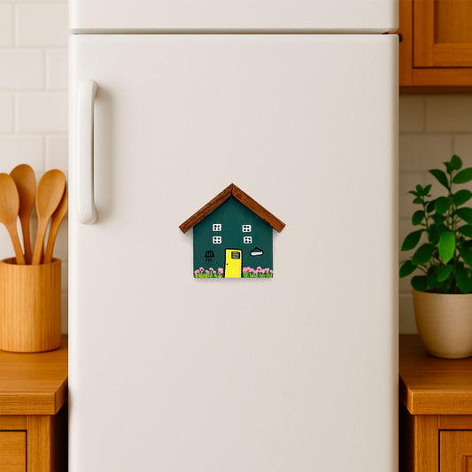 Hand-Painted Wooden Mini Hut Fridge Magnet - Teal