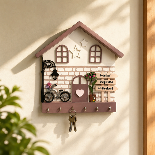 Personalised Hand-Painted Wooden Hut Key Holder With Bricks Texture