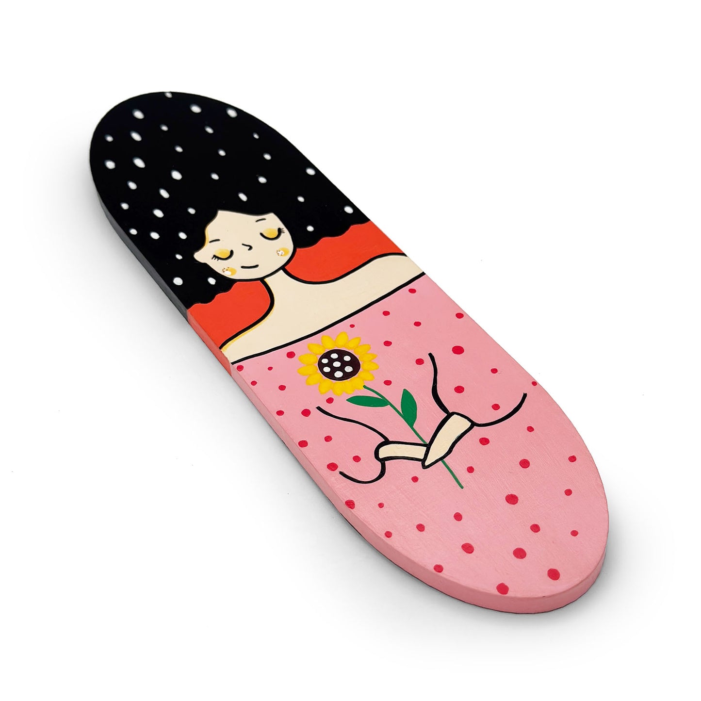 Happy Girl Hand-Painted Wooden Oval Wall Hanging