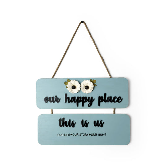 Our Happy Place Hand-Painted Wooden Wall Hanging