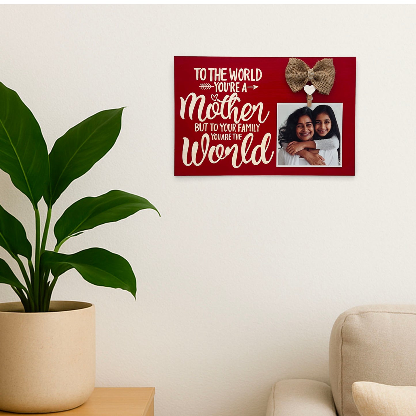 Mother Hand-Painted Wooden Photo Holder - Red