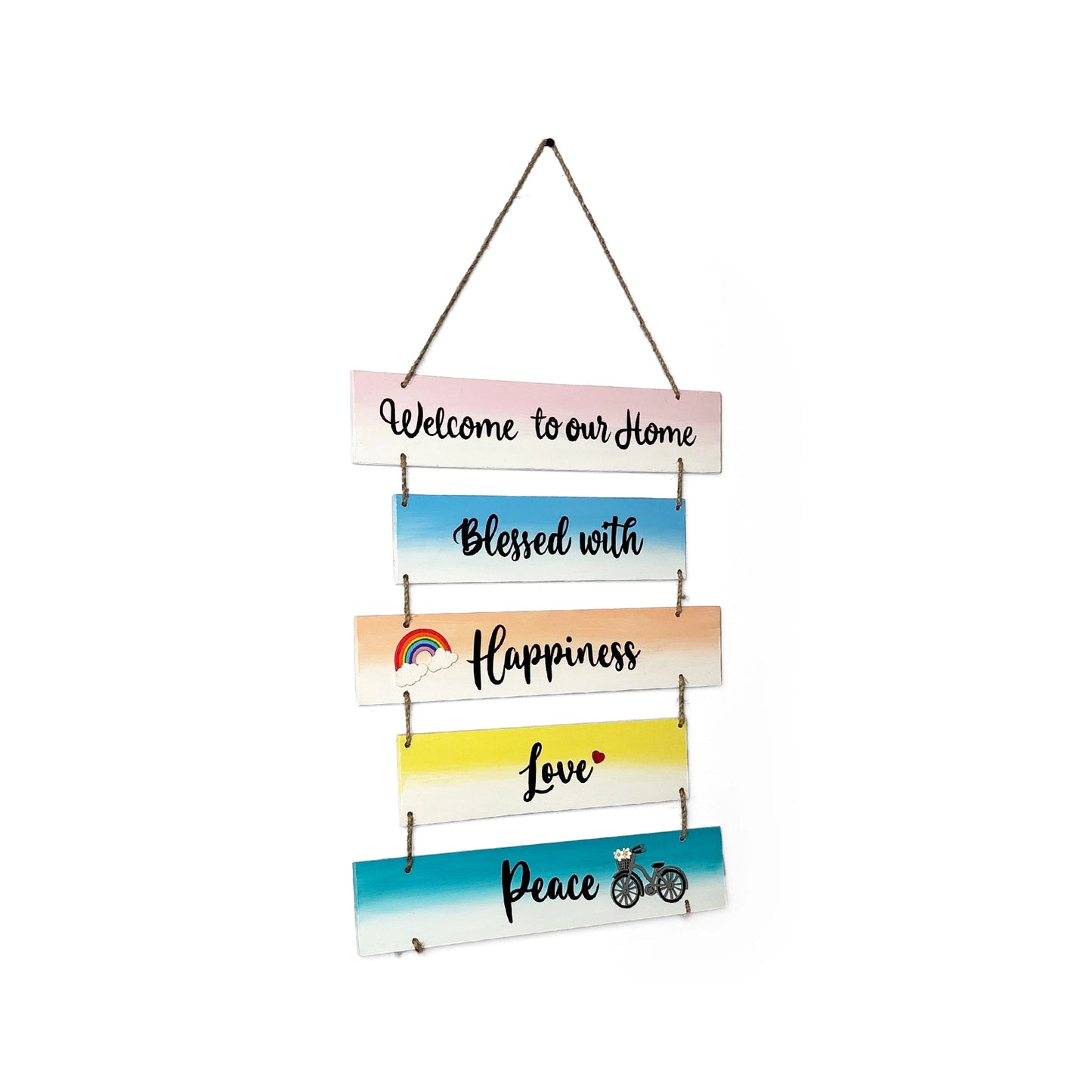 Welcome To Our Home Hand-Painted Wooden Arrow Plank Wall Hanging - Design 15