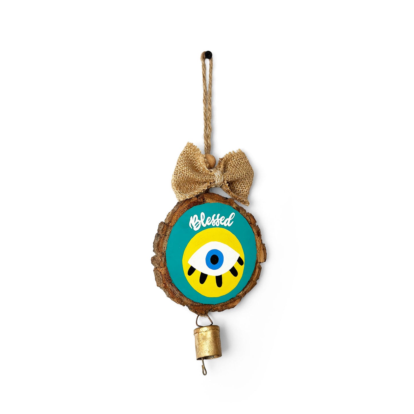 Blessed Evil Eye Hand-Painted Wooden Log Wall Hanging
