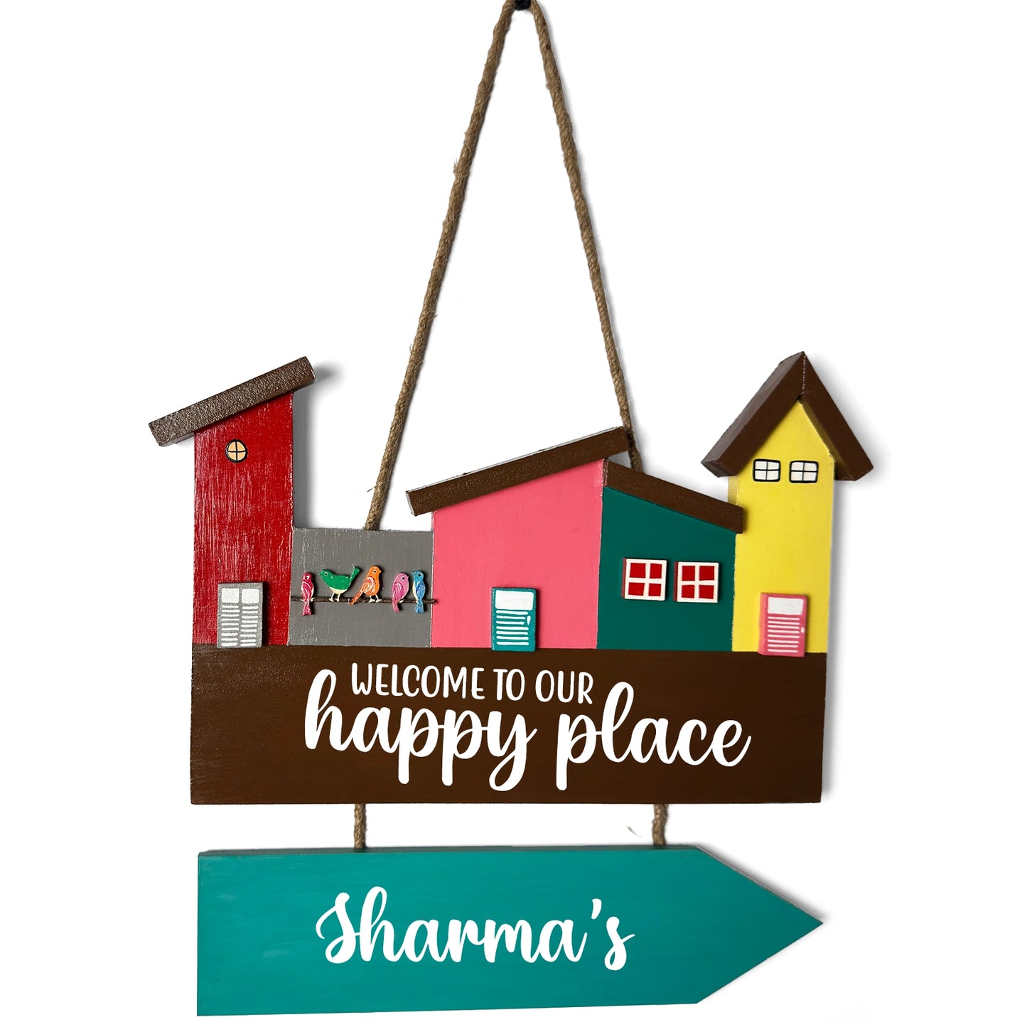 Hut-Shaped Hand-Painted Wooden Name Plate For Home - Hut Board & One Plank Design 4