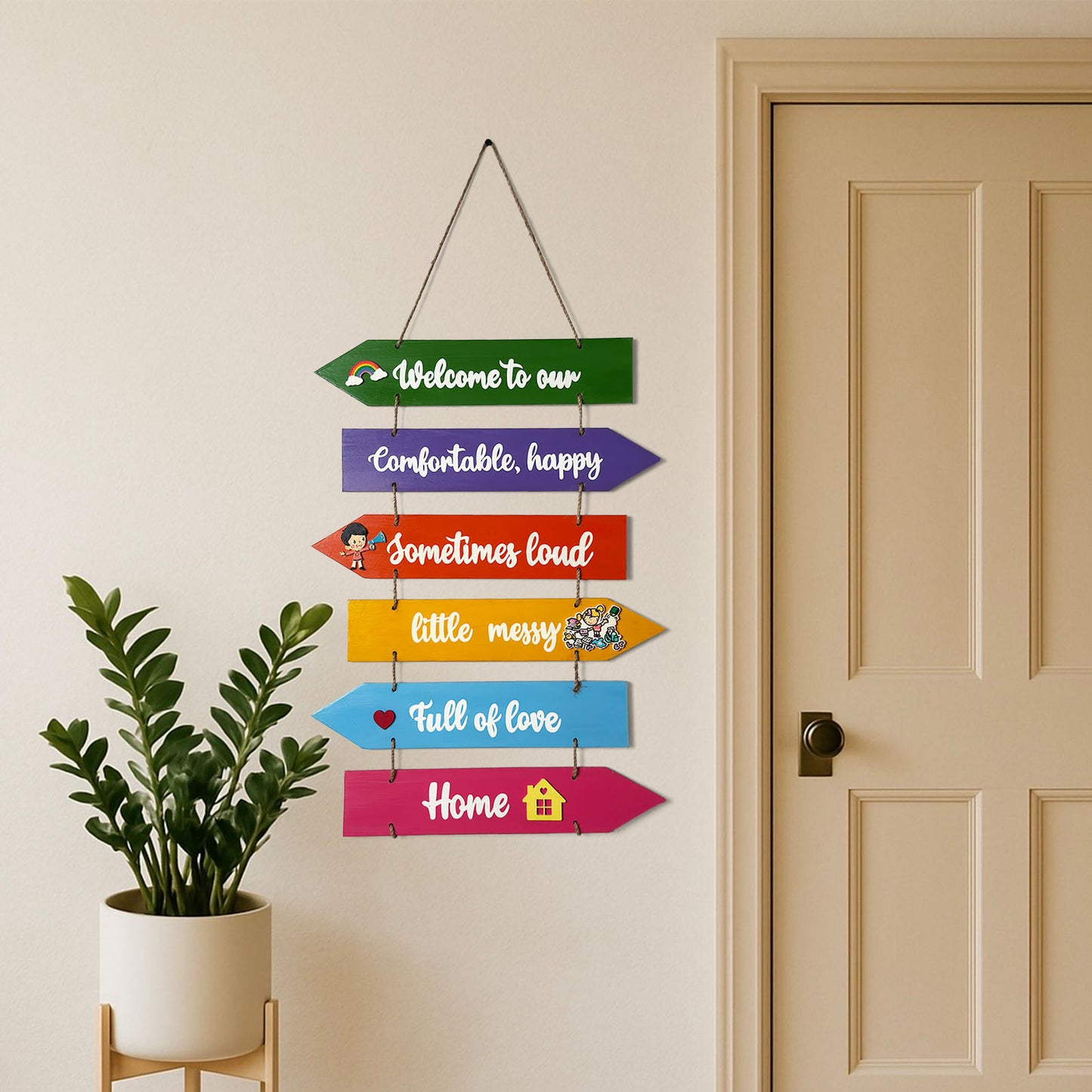 Welcome To Our Home Hand-Painted Wooden Arrow Plank Wall Hanging - Design 4