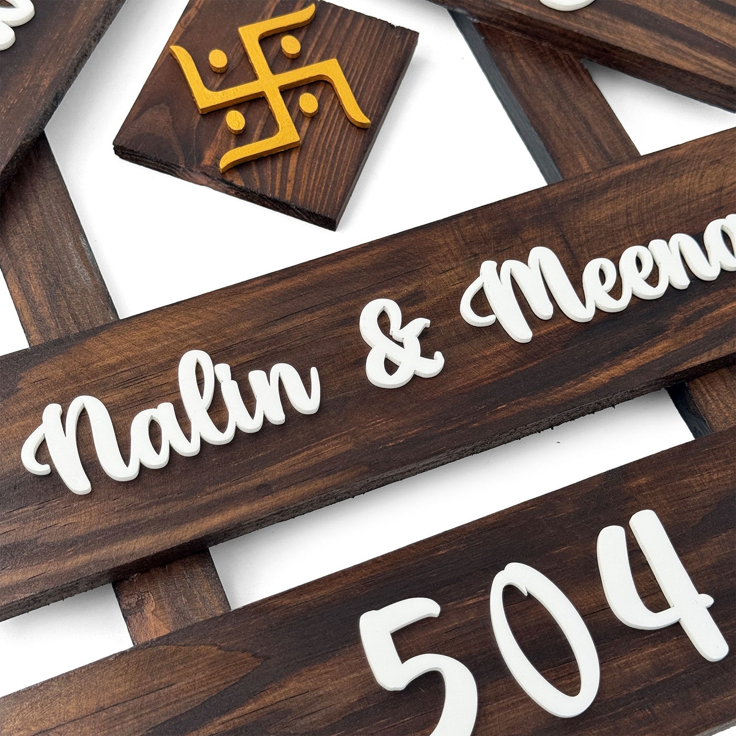 House With Roof And Double Plank Hand-Painted Wooden Hut-Shaped Name Plate For Home - Wooden Finish