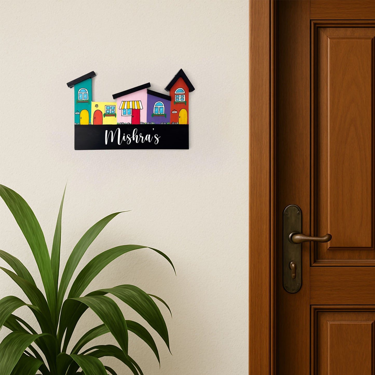 Hut-Shaped Hand-Painted Wooden Name Plate For Home - Hut Board Design 1