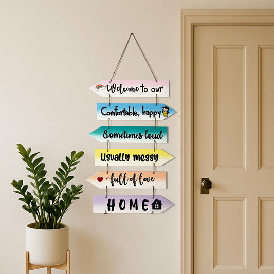 Welcome To Our Home Hand-Painted Wooden Arrow Plank Wall Hanging - Design 5