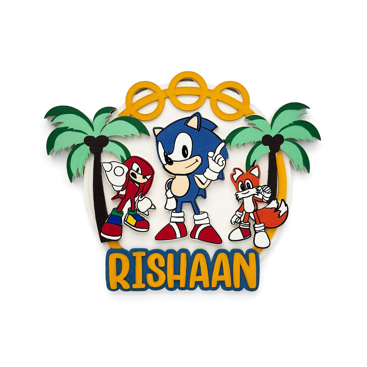 Sonic Themed Hand-Painted Wooden Kids Name Plate