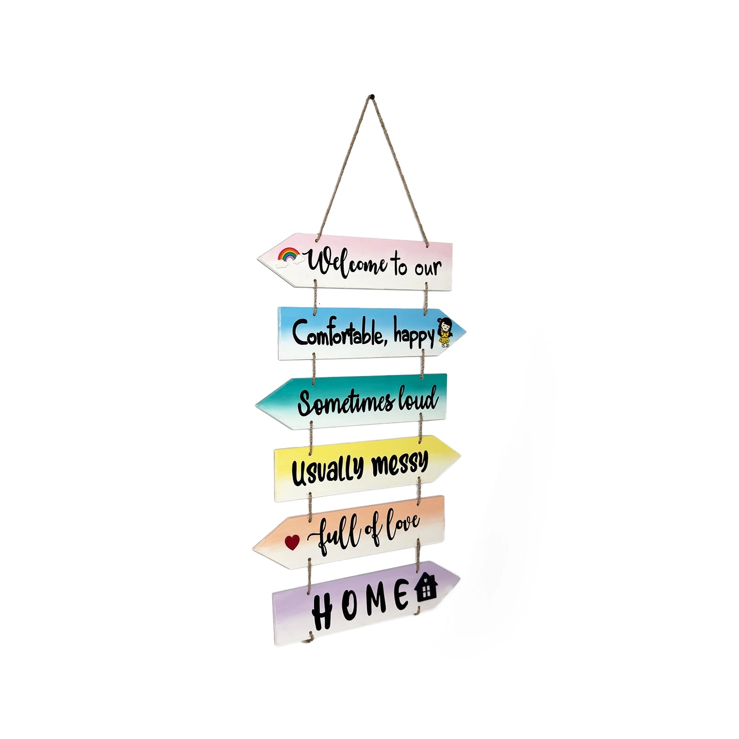 Welcome To Our Home Hand-Painted Wooden Arrow Plank Wall Hanging - Design 5