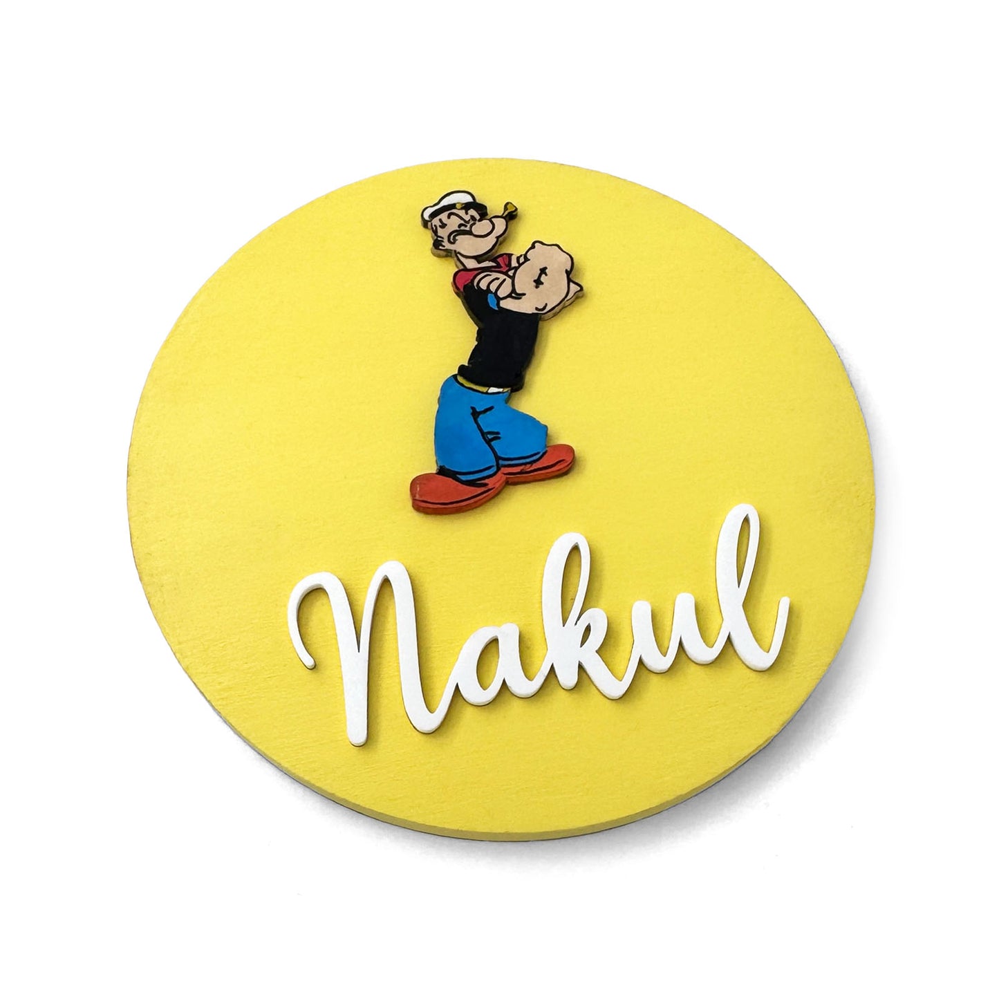 Popoye Themed Hand-Painted Wooden Name Plate For Kids