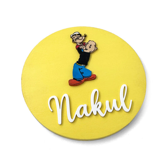 Popoye Themed Hand-Painted Wooden Name Plate For Kids