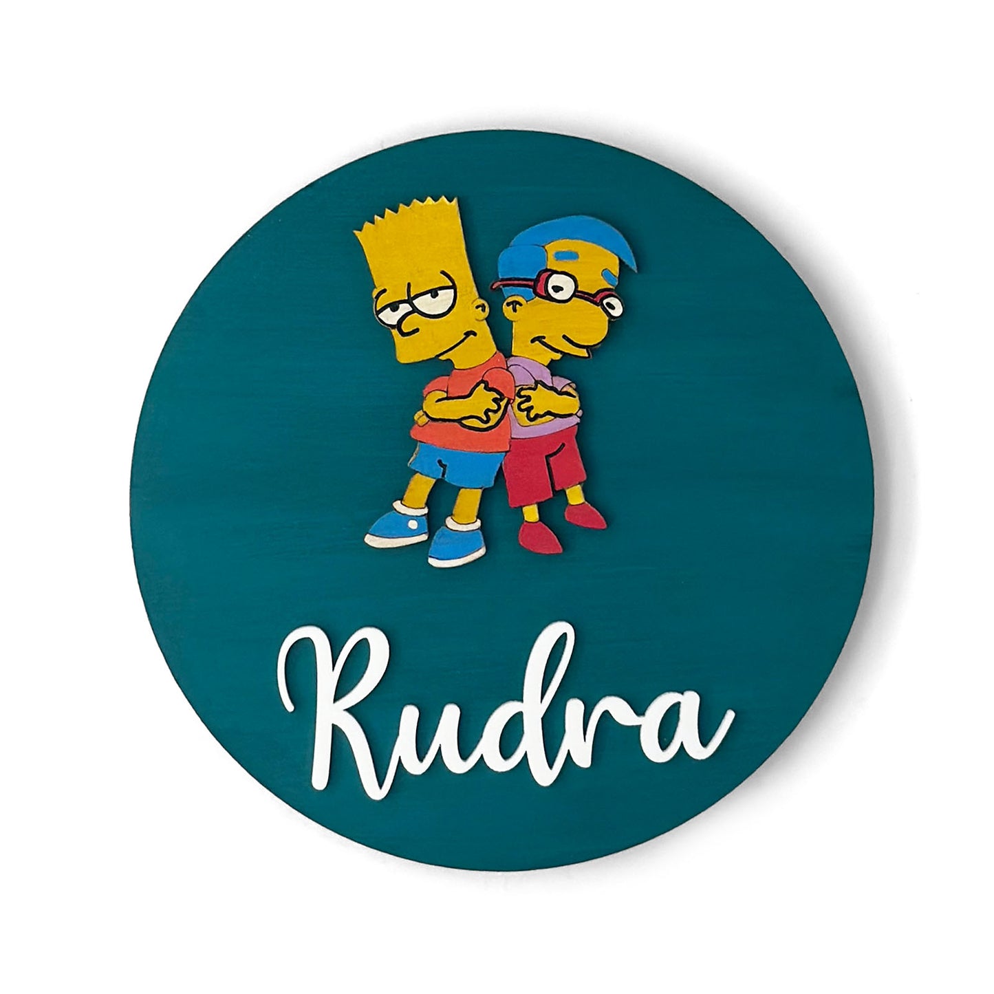 Bart & Millhouse The Simpsons Themed Hand-Painted Wooden Name Plate For Kids